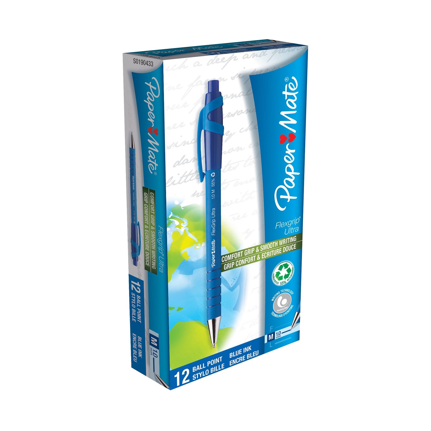 Papermate FlexGrip Ultra Penna a Sfera a Scatto Blu 1 mm - Confezione da 12 Pezzi, Corpo Gommato e Puntalino in Metallo