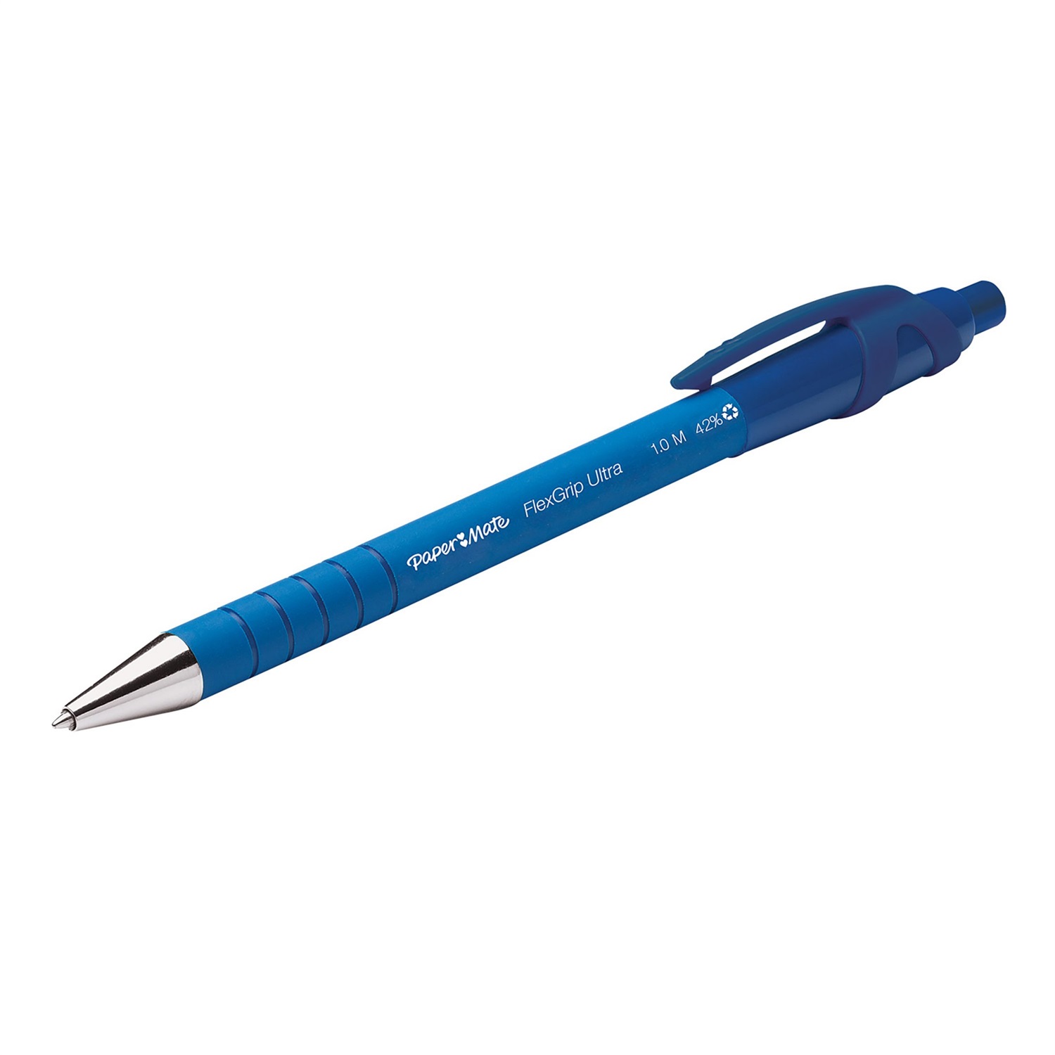 Papermate FlexGrip Ultra Penna a Sfera a Scatto Blu 1 mm - Confezione da 12 Pezzi, Corpo Gommato e Puntalino in Metallo