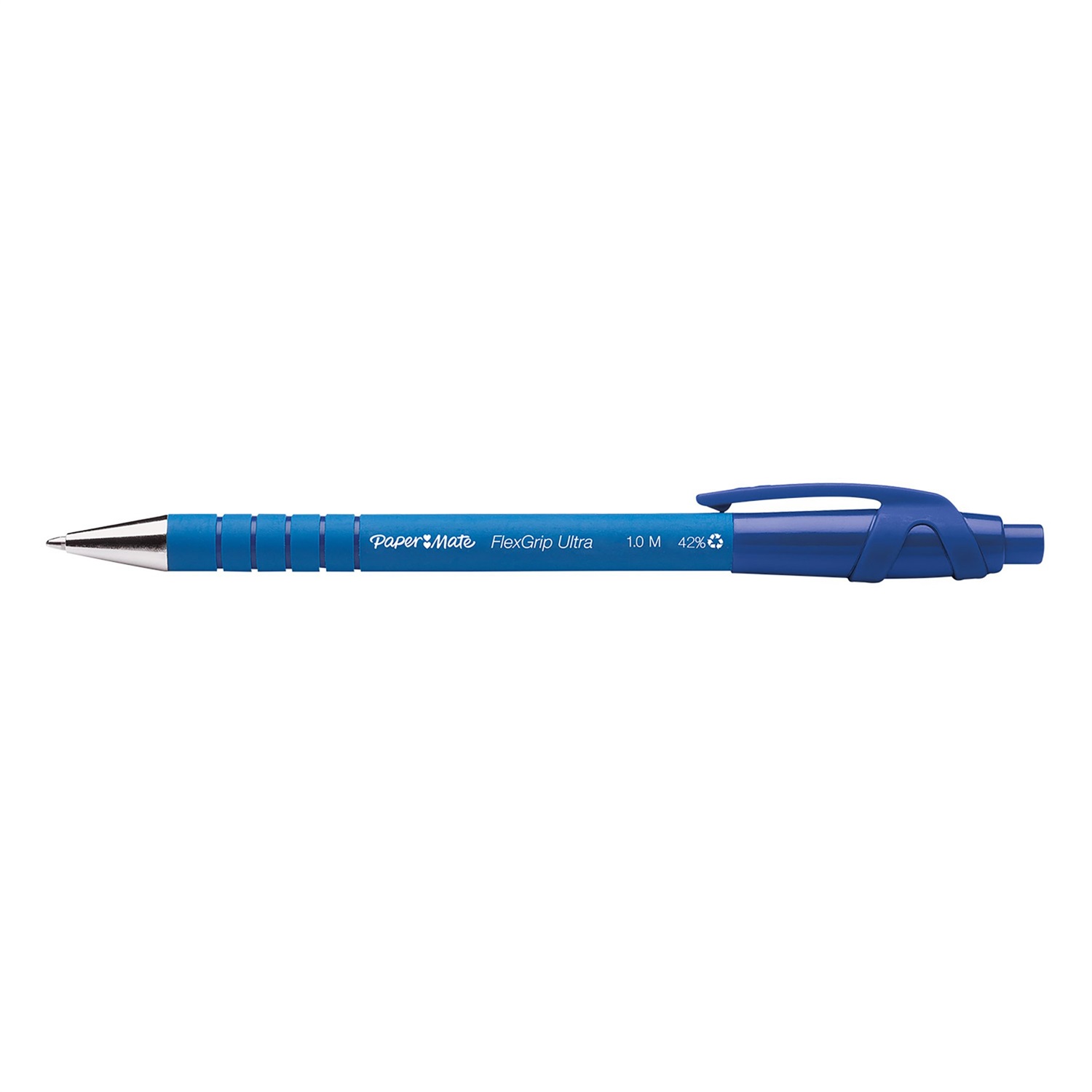 Papermate FlexGrip Ultra Penna a Sfera a Scatto Blu 1 mm - Confezione da 12 Pezzi, Corpo Gommato e Puntalino in Metallo