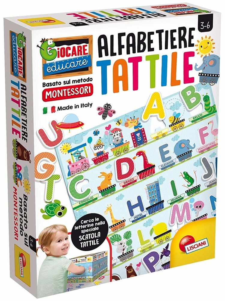 Lisciani Alfabeto Tattile Plus - Gioco Montessori 3-6 anni con lettere sagomate e scatola tattile