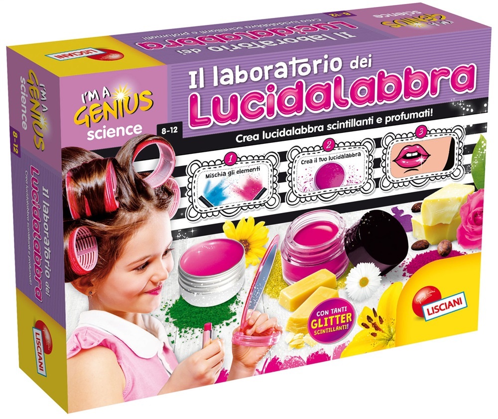 Lisciani I'm A Genius Laboratorio dei Lucidalabbra - Kit Scientifico per Creare Lucidalabbra Naturali con Ingredienti come Burro di Cacao e Olio di Cocco
