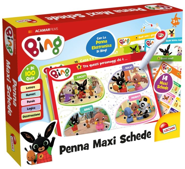 Liscianigiochi Bing Penna Maxi Schede - Gioco Interattivo con 100 Quiz, Penna Elettronica Inclusa, Stimola la Creatività