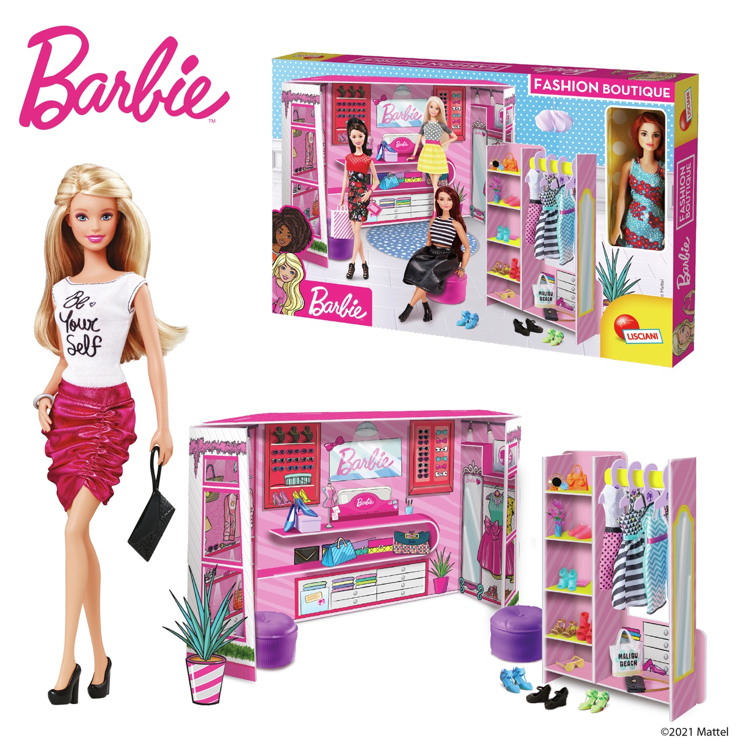 Lisciani Barbie Fashion Boutique con Bambola Inclusa - Playset Creativo per Stilisti in Erba