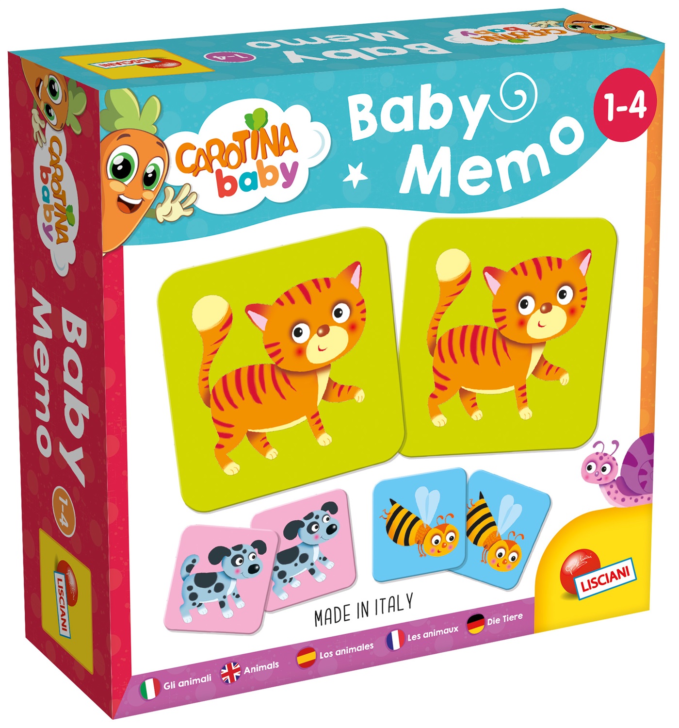 Lisciani Carotina Baby Memo - Gioco Educativo con 32 Tessere in Cartone per Bambini 1-4 Anni, Stimola Memoria e Attenzione con Illustrazioni di Animali