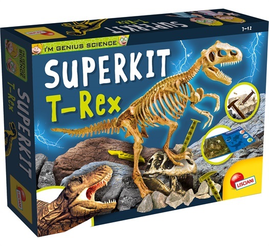 Lisciani Giochi I'm a Genius Super Kit T-Rex - Fossile da scavare, scheletro da montare, attrezzi sicuri e poster illustrato