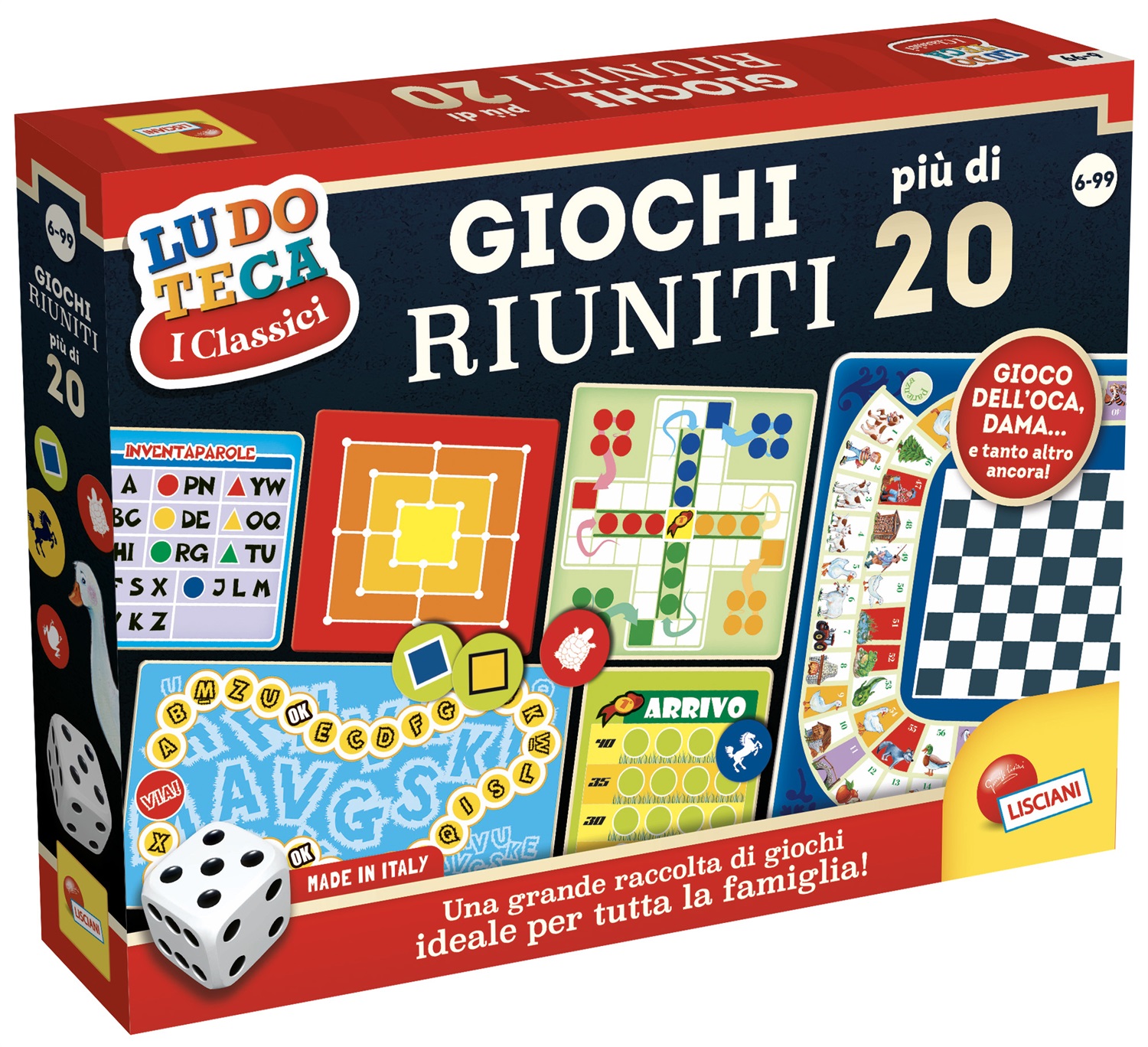 LISCIANI Ludoteca Giochi Riuniti - Oltre 20 Giochi Tradizionali per Tutta la Famiglia con 12 Tabelloni di Gioco