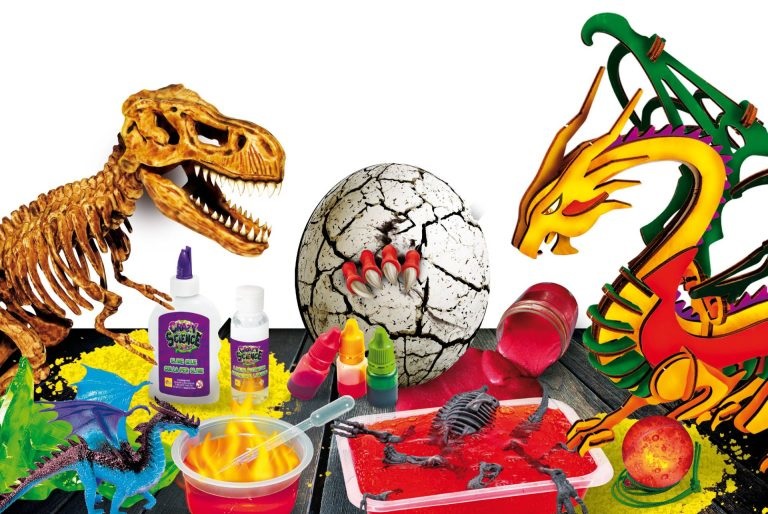 Lisciani Crazy Science Draghi e Dinosauri - Kit scientifico con slime di fuoco, uova di drago da scavare e draghi e dinosauri da costruire