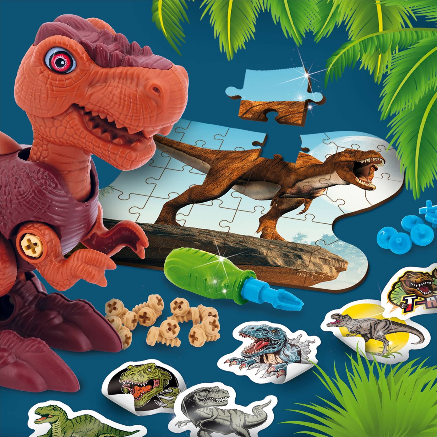 Lisciani I'm A Genius Dino Stem T-Rex - Kit di costruzione con puzzle e stickers, dinosauro mobile