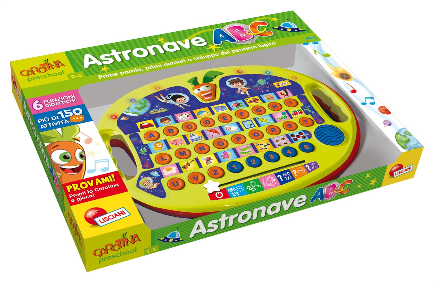 Lisciani Carotina Astronave ABC - Giocattolo Educativo Parlante con 31 Tasti e 6 Funzioni Didattiche per Bambini dai 2 ai 5 Anni