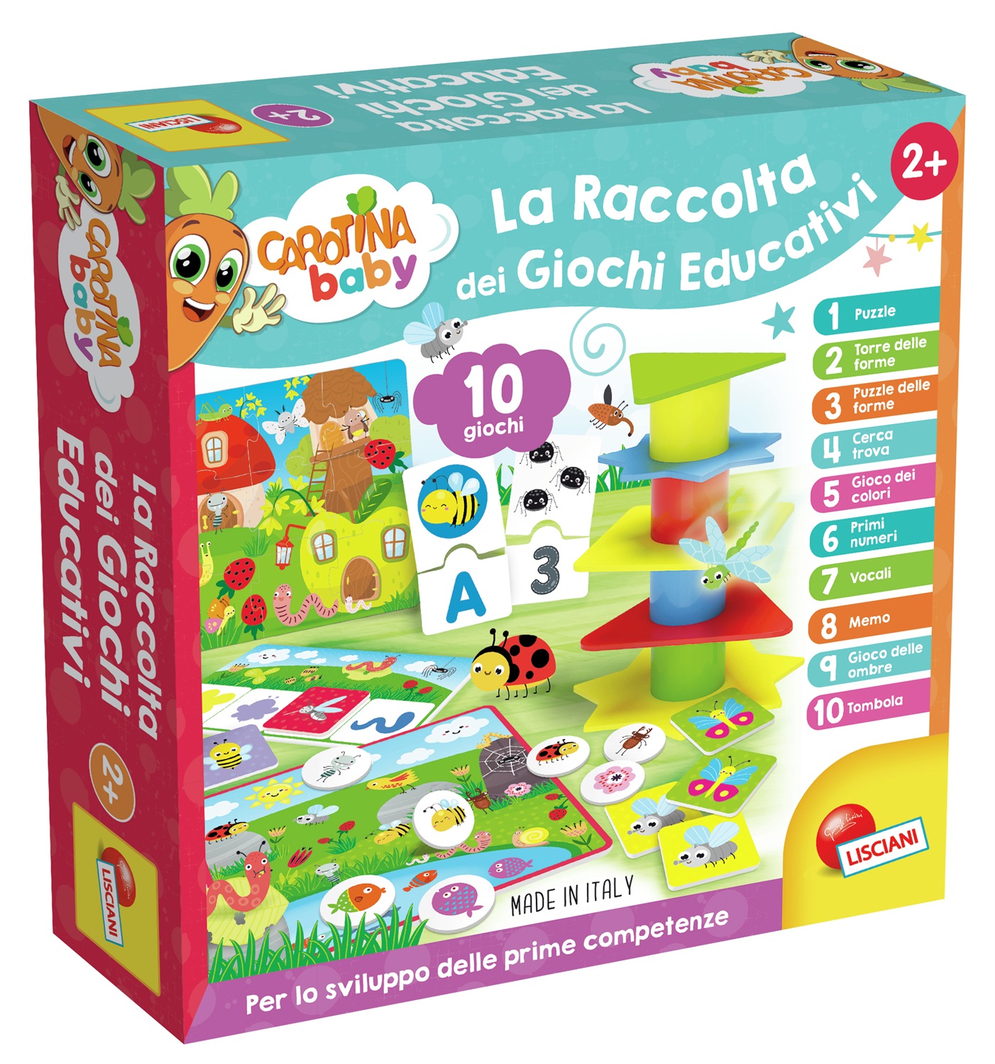 Lisciani Carotina Raccolta Giochi Educativi - 10 Giochi per Bambini 2-5 Anni, Sviluppo Logica e Manualità