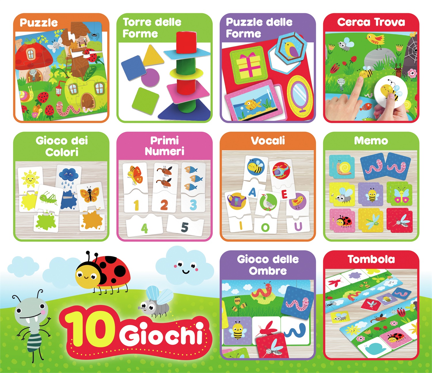 Lisciani Carotina Raccolta Giochi Educativi - 10 Giochi per Bambini 2-5 Anni, Sviluppo Logica e Manualità