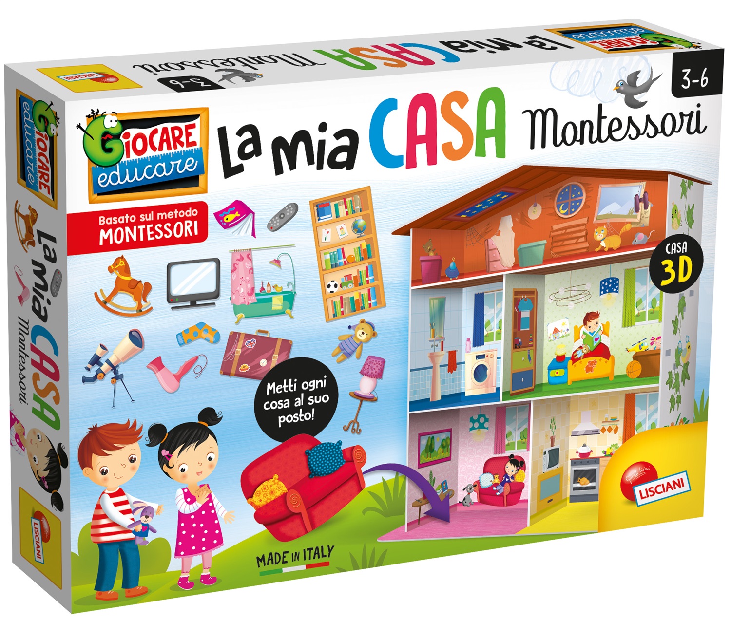 Lisciani Montessori Maxi La Mia Casa - Gioco Educativo 3D con 15 Elementi Sagomati per Bambini 3-6 Anni