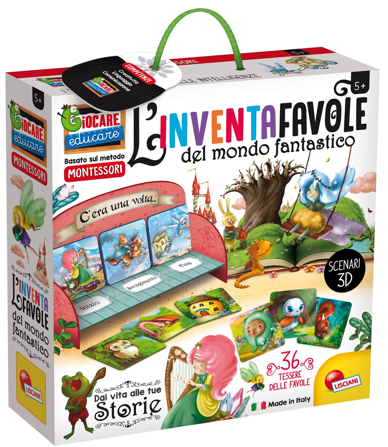 Lisciani Montessori L'Inventafavole Del Mondo Fantastico - Gioco Creativo con Compositoio, 15 Elementi Sagomati e 36 Cards