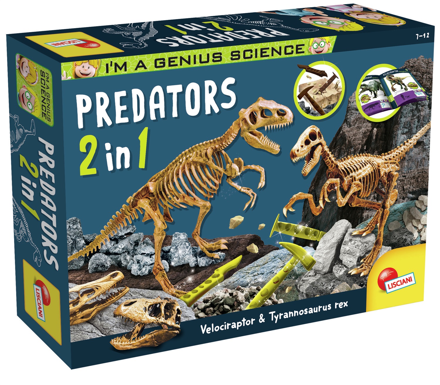 Lisciani I'm a Genius Predators 2 in 1 - Kit di scavo con T-Rex e Velociraptor per bambini 7 anni