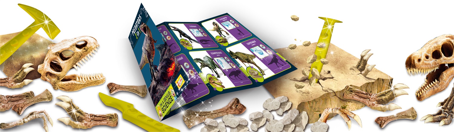 Lisciani I'm a Genius Predators 2 in 1 - Kit di scavo con T-Rex e Velociraptor per bambini 7 anni