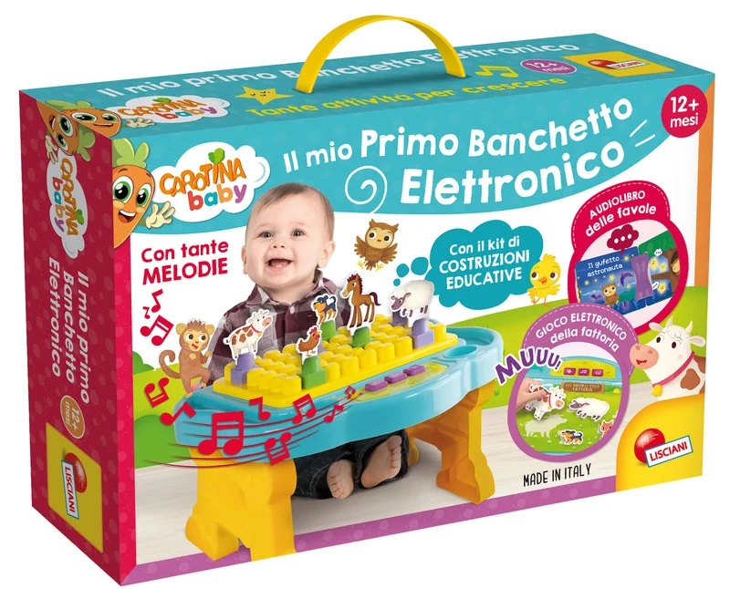 Lisciani Carotina Baby Banchetto Elettronico Consolle Educativa per Bambini 1-4 Anni con Kit Costruzioni e Audiolibro