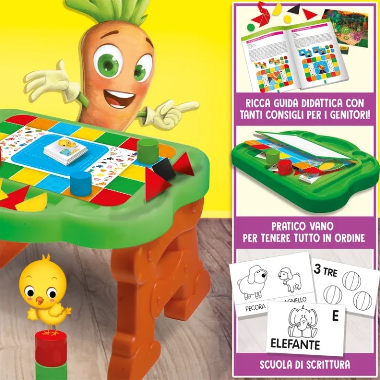 Lisciani Carotina Tavolino Molto Attivo - Kit Prescolare con 30 Giochi Didattici, Tavolino Interattivo con Luci e Suoni, Penna Scrivi e Cancella