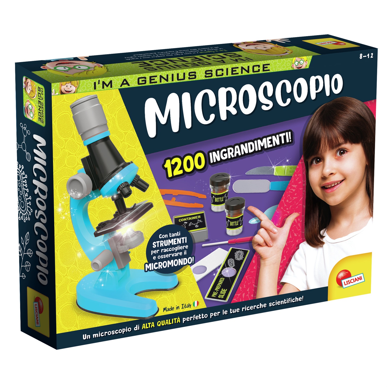 Lisciani Giochi - I'm A Genius Il Mio Microscopio con Ingrandimento Fino a 1200x e Strumenti per Osservare Microrganismi