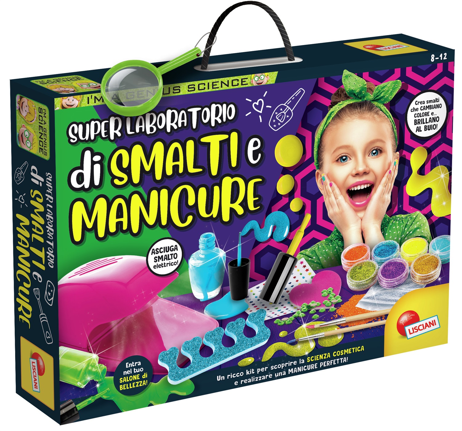 Lisciani I'm A Genius Super Laboratorio di Smalti e Manicure - Kit Completo con Smalti Brillanti, Che Cambiano Colore e Brillano al Buio