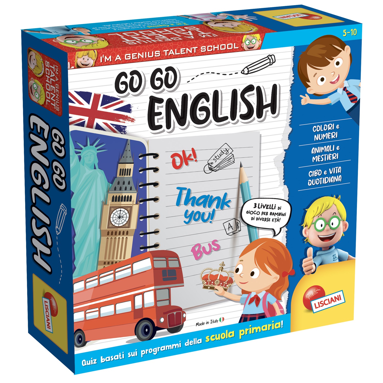 Lisciani I'm a Genius TS Go-Go English - Gioco educativo di percorso a quiz per imparare l'inglese, 2-4 giocatori, 3 livelli di difficoltà