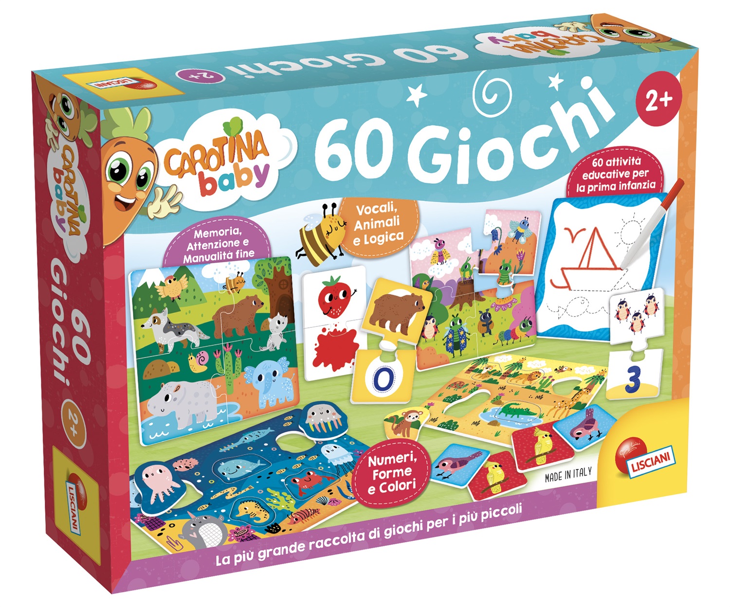 Lisciani Carotina Baby - Gioco Educativo con 60 Giochi per Sviluppare Competenze, Età 2 , Include Puzzle, Tombola, Memo e Associazioni Logiche
