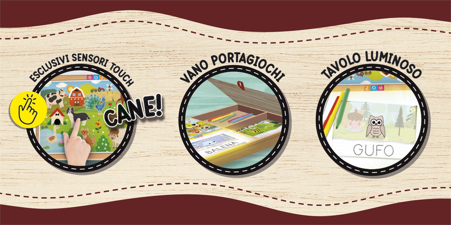 Lisciani Montessori Tavolo Multi Attività in Legno Elettronico Parlante con Lavagna Luminosa e Sensori Touch