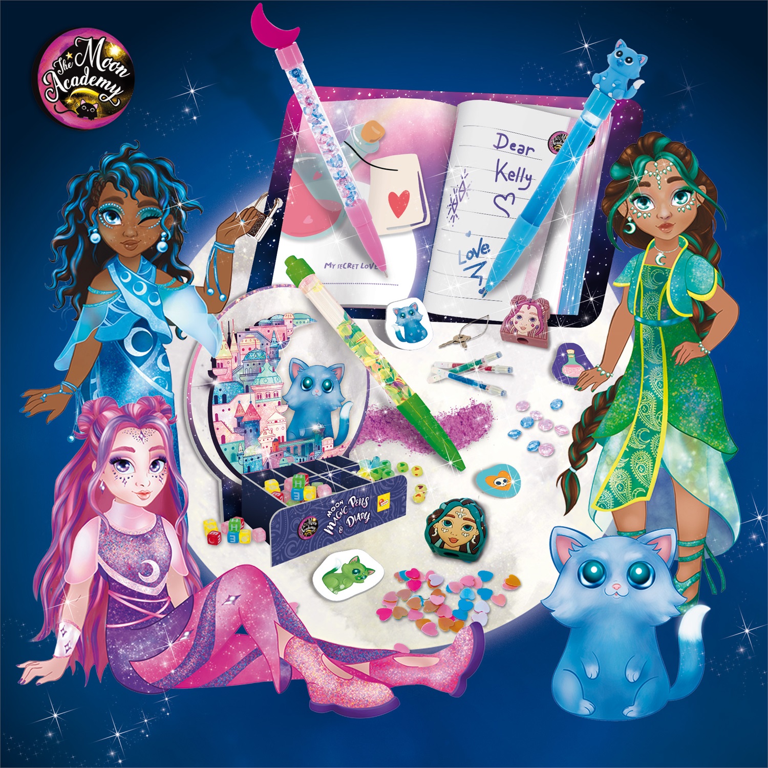 Lisciani The Moon Academy Moon Magic Pens & Diary - Kit creativo per 8 penne personalizzate e diario segreto