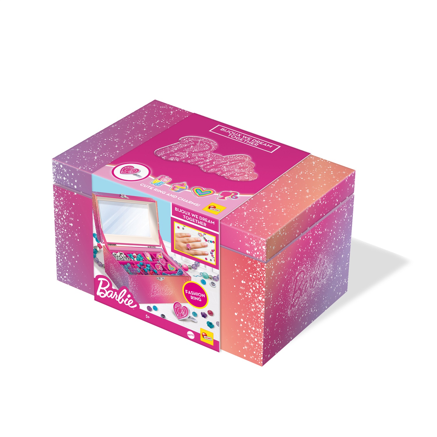 Liscianigiochi Barbie 112036 - Portagioie con Kit Perline, Specchio e Charms Personalizzati