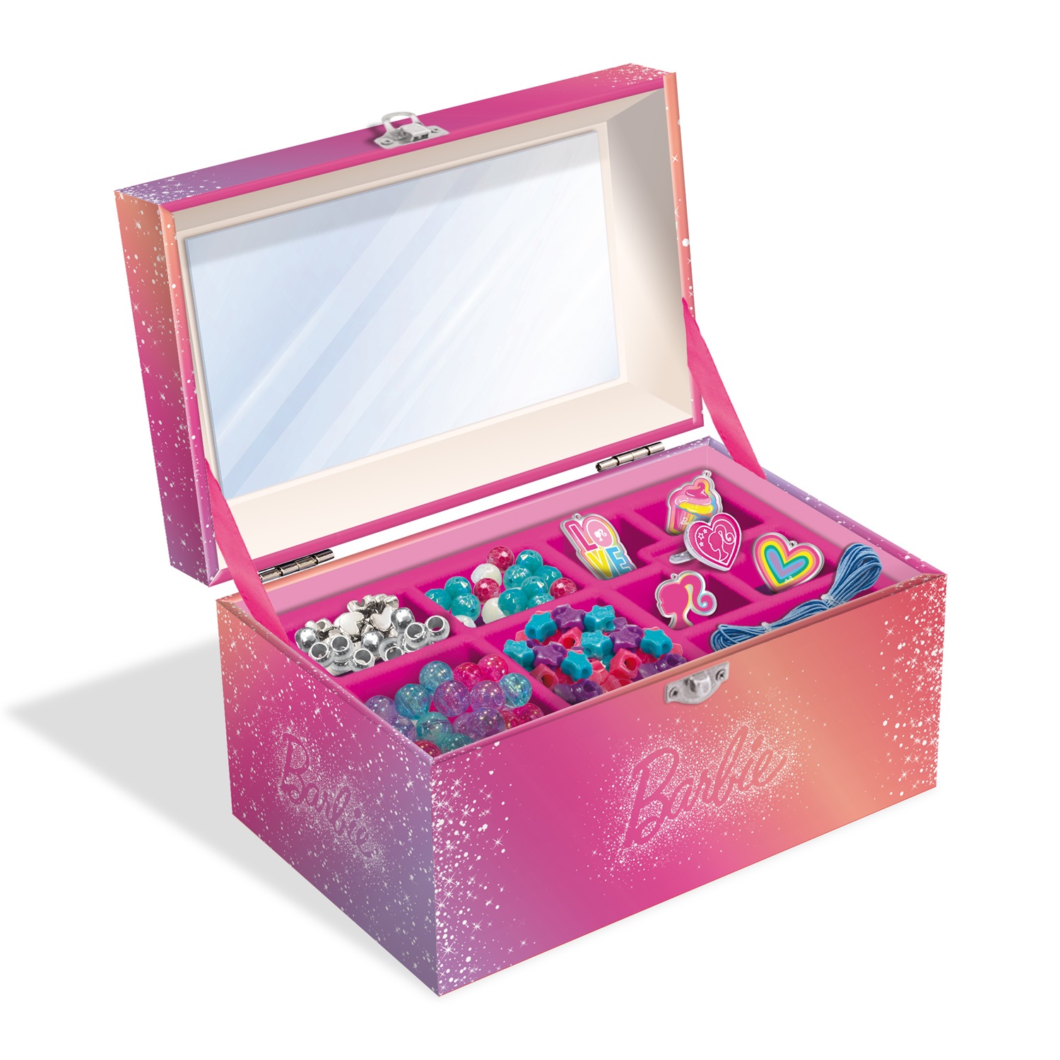 Liscianigiochi Barbie 112036 - Portagioie con Kit Perline, Specchio e Charms Personalizzati