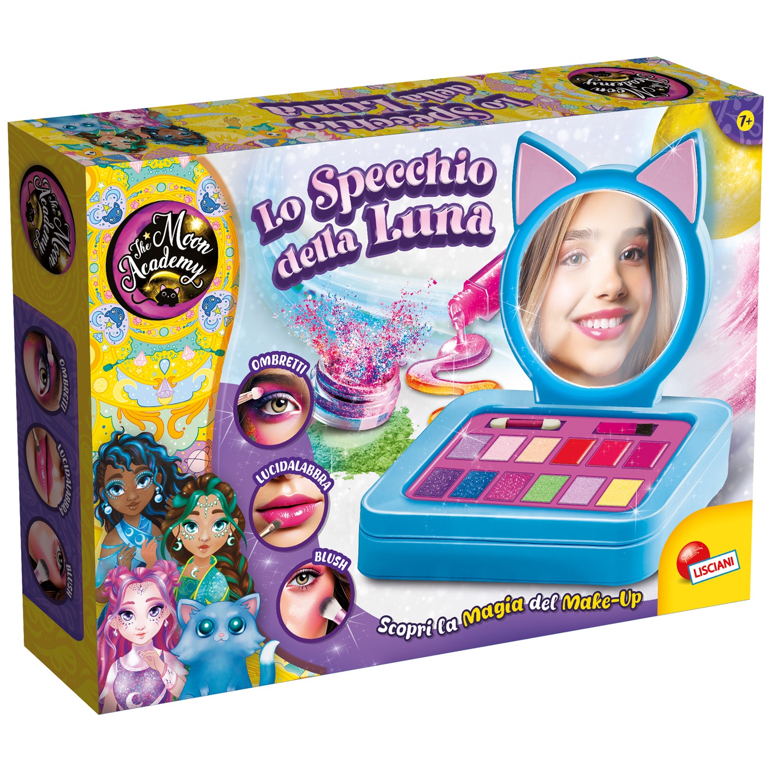 Lisciani Giochi - Specchio della Luna: Specchiera a forma di gatta con 3 lipgloss, 3 blush e ombretti colorati
