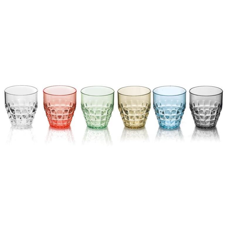 Guzzini Tiffany Set di 6 Bicchieri Bassi Multicolore in Plastica - 350 cc, Design Pio e Tito Toso, Made in Italy