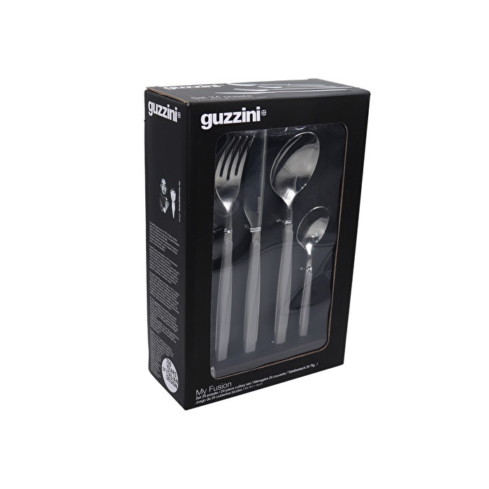 Guzzini My Fusion Set di Posate 24 pz in Acciaio Inossidabile e ABS, Grigio, Design Allungato