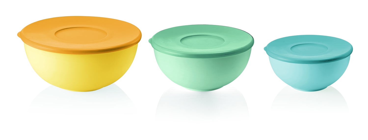 Fratelli Guzzini Set 3 Contenitori Ermetici Everywhere Multicolor - Rotondi, Blu, Verde, Giallo, Polietilene, Adatti per Freezer e Microonde