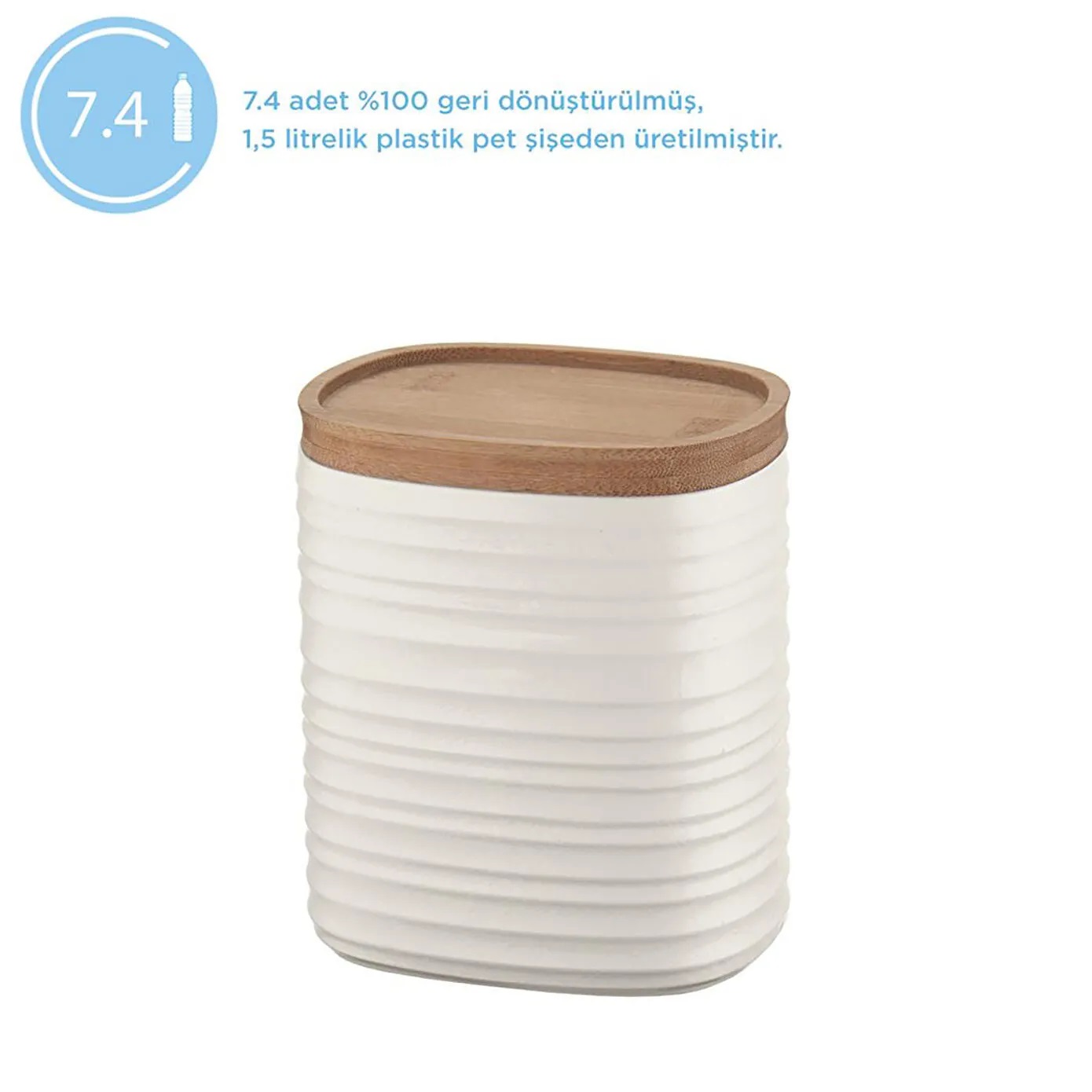 Fratelli Guzzini Tierra Barattolo M - Plastica Riciclata e Bamboo Bianco Latte, Capacità 1000cc, Dimensioni 12.3x9.4x15 cm