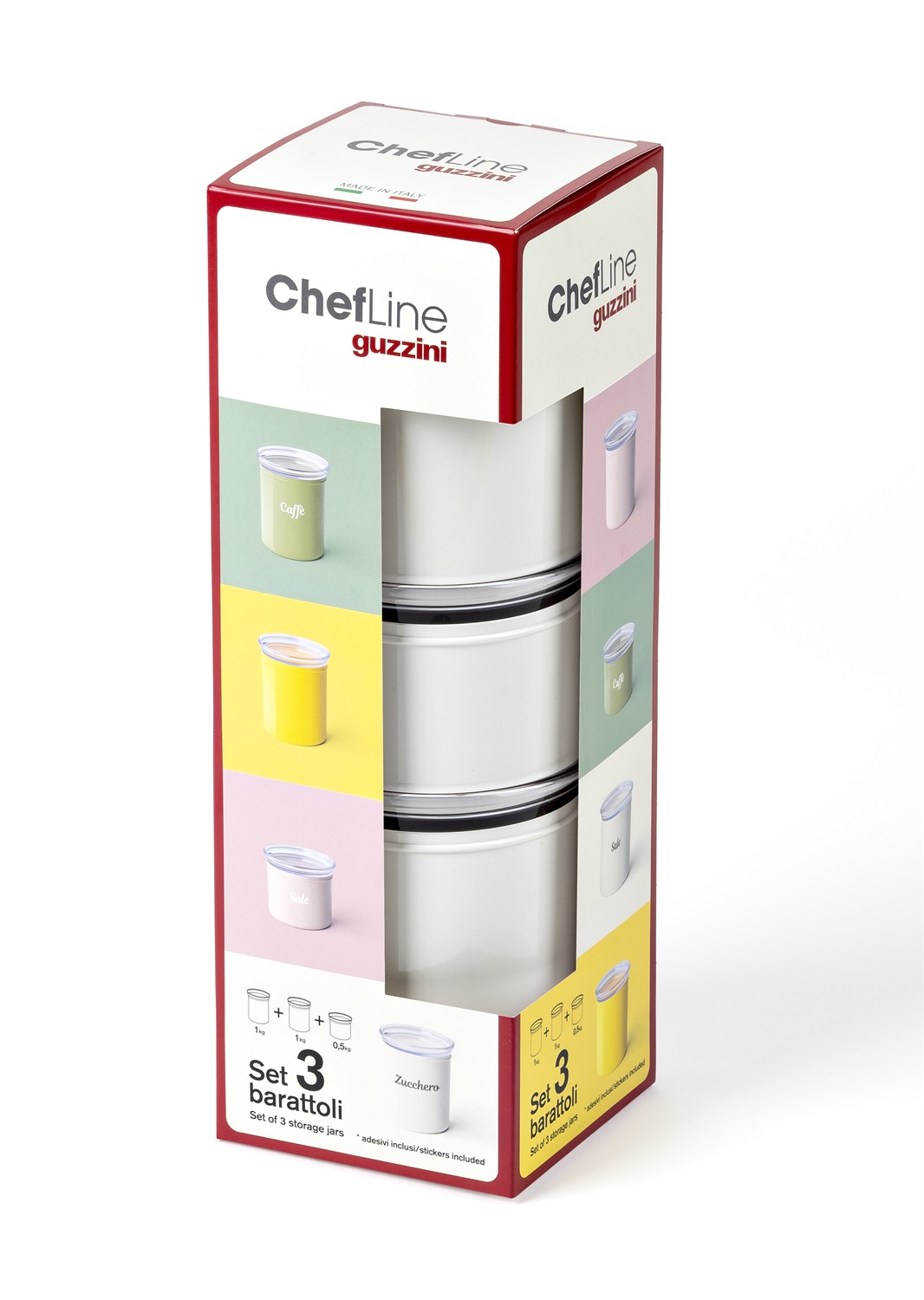 Fratelli Guzzini 274082156 Contenitore da Cucina Bianco con Coperchio Rimovibile - Set di 3 Barattoli Impilabili