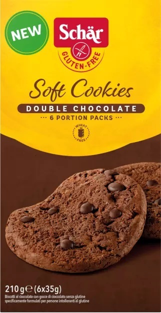 Dr. Schär Soft Cookie Double Chocolate - Biscotto al Cioccolato con Gocce di Cioccolato, 210 g