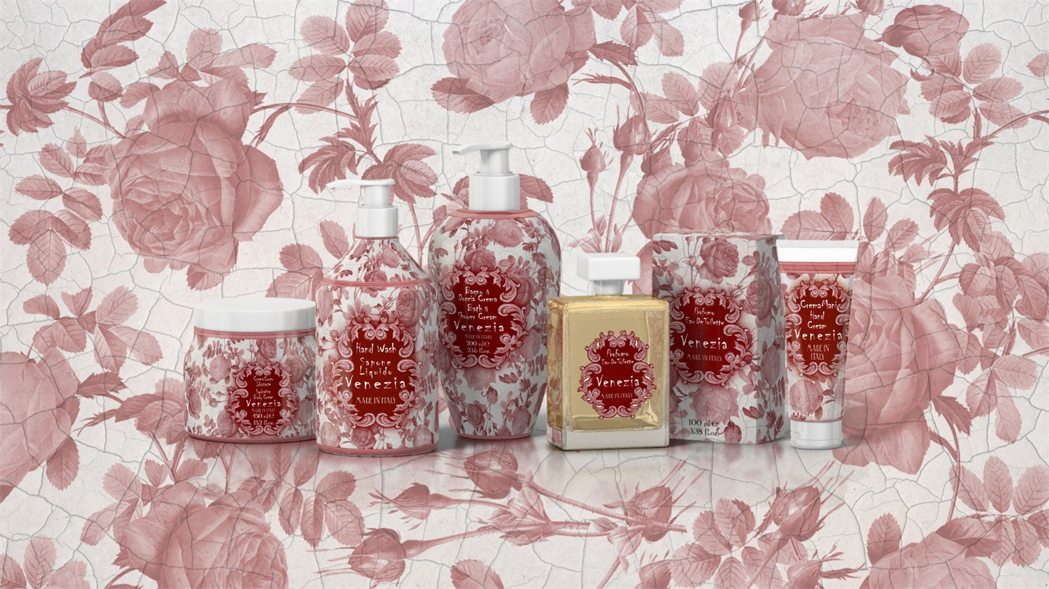 Rudy Le Maioliche Venezia Crema Mani 100 ml - Non Unge, Profumata al Lampone e Gelsomino, con Aloe Vera Bio e Olio di Mandorle