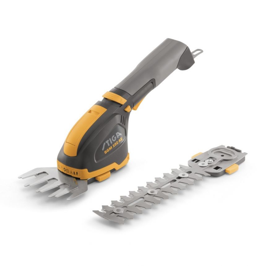 STIGA SGM 102 AE - Strumento multifunzione a batteria con lama tagliasiepi 18 cm e lama tagliaerba 11 cm, batteria 10,8 V 2,5 Ah inclusa
