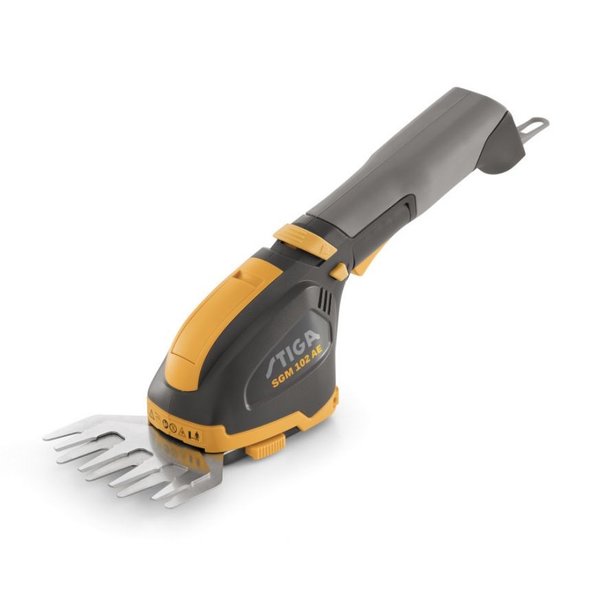STIGA SGM 102 AE - Strumento multifunzione a batteria con lama tagliasiepi 18 cm e lama tagliaerba 11 cm, batteria 10,8 V 2,5 Ah inclusa