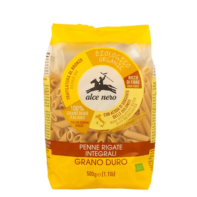 ALCE NERO Penne Rigate Integrali Bio 500 g - Pasta di Grano Duro Biologica