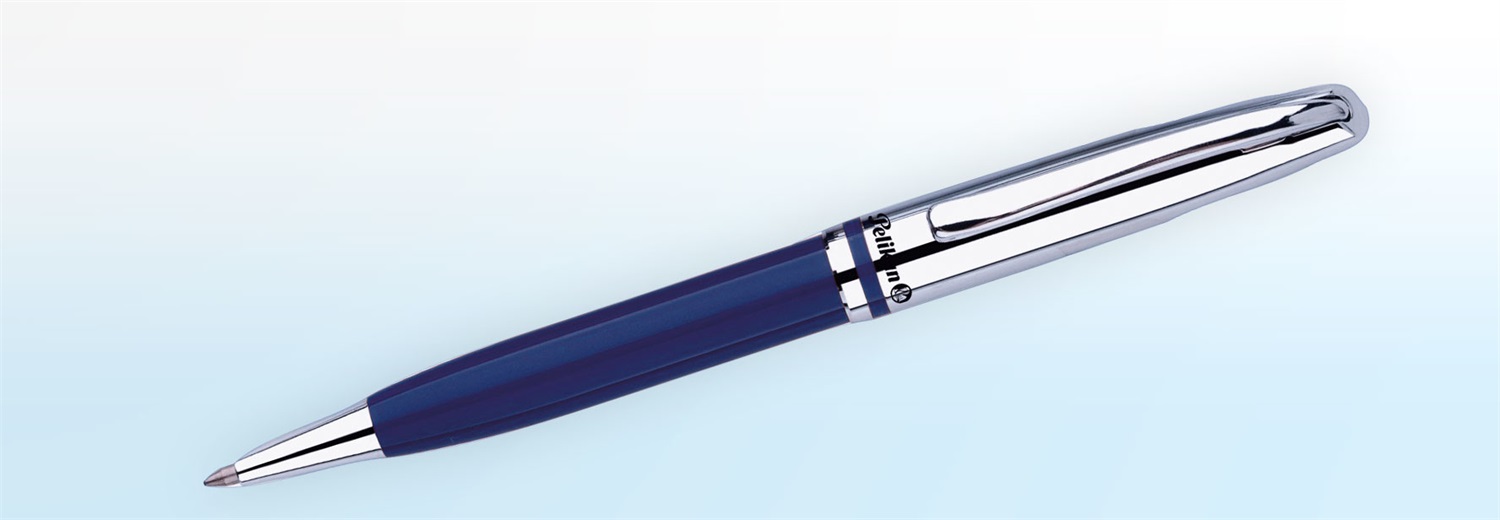 Pelikan Jazz Classic M - Penna a Sfera in Metallo Blu con Fermaglio Elastico e Meccanismo Rotante, Inchiostro Nero, Punta Media, Confezione Regalo