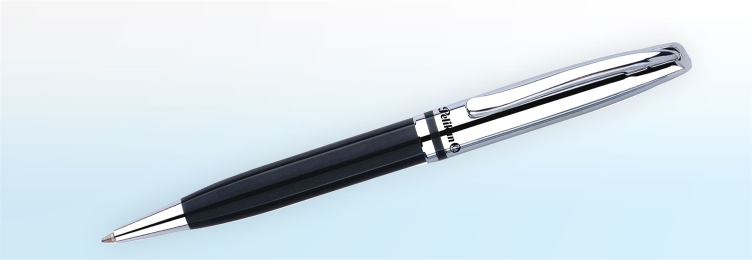 Pelikan Penna a Sfera Jazz Classic M - Metallo Nero con Fermaglio Elastico e Meccanismo Rotante, Punta Media, Confezione Regalo