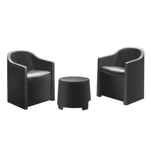 Ipae-Progarden Set da Giardino Luna Antracite - 3 Pezzi con 2 Poltrone e Tavolino con Cuscini