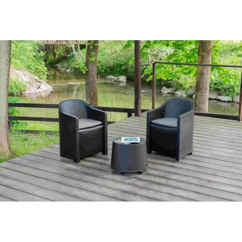 Ipae-Progarden Set da Giardino Luna Antracite - 3 Pezzi con 2 Poltrone e Tavolino con Cuscini