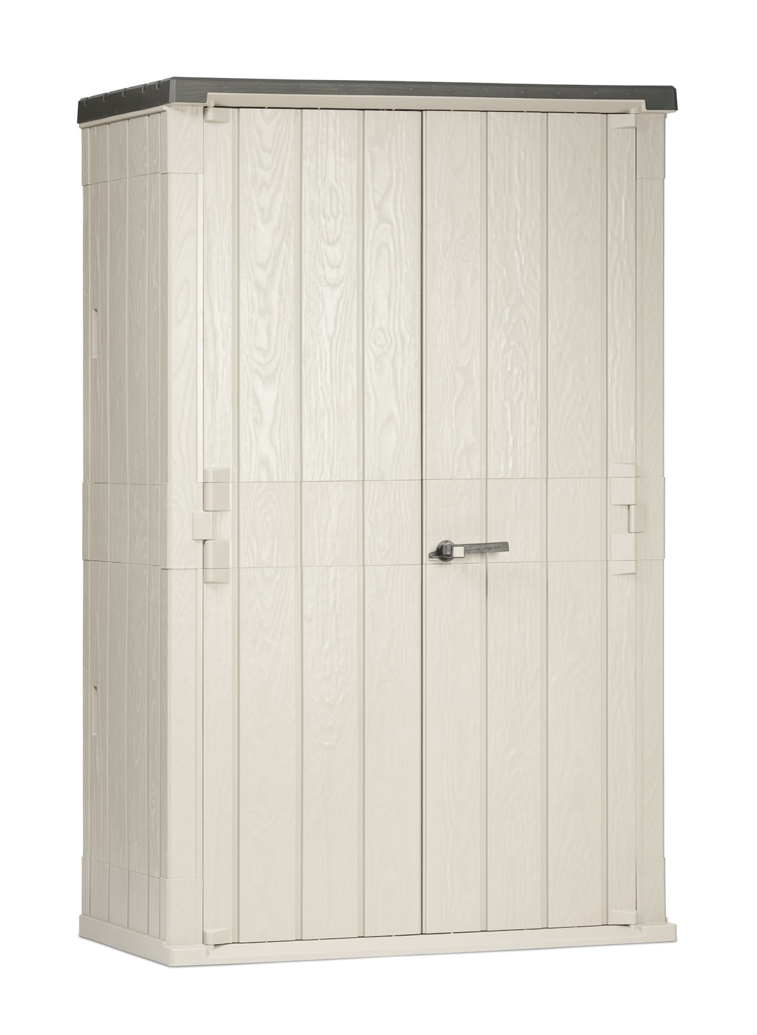 TOOMAX Baule Portattrezzi da Esterni in Polipropilene Riciclato, 2 Ante a Battente, Effetto Legno, Grigio Talpa/Antracite, 130 x 75 x 206 cm, Volume 1670L