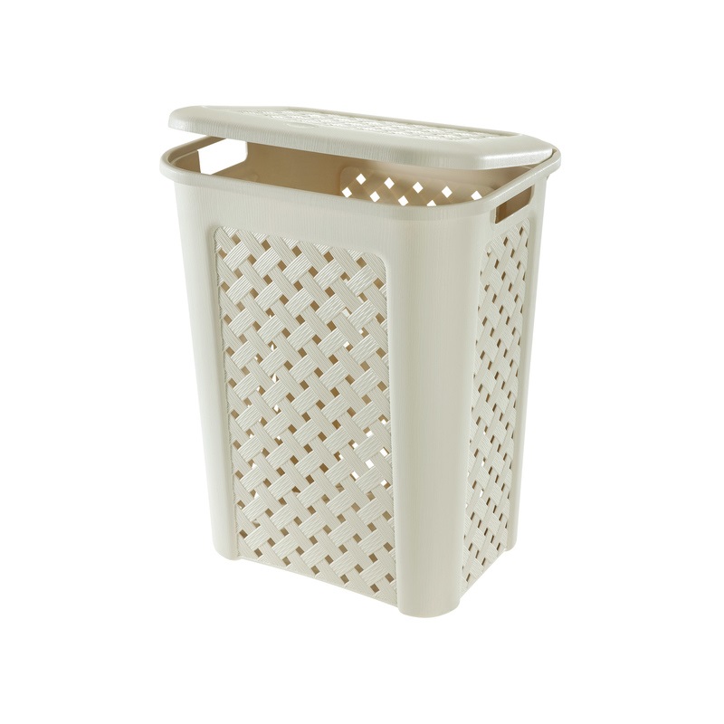 Tontarelli Cesta Portabiancheria Arianna 50L - Plastica Traforata Beige con Coperchio