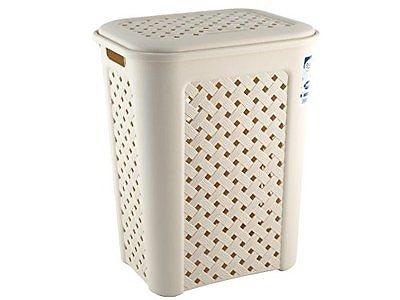 Tontarelli Cesta Portabiancheria Arianna 50L - Plastica Traforata Beige con Coperchio