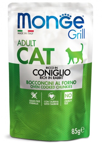 Monge Cat Grill Adult Coniglio Bocconcini in Gelatina 85g - Alimento Umido Completo per Gatti Adulti