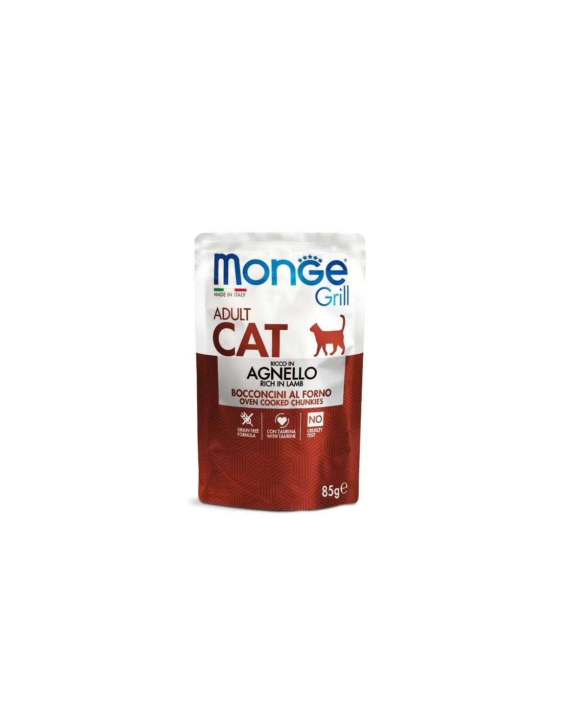 Monge Grill Adult Cat Multipack - Cibo Umido per Gatti - 12 Buste da 85 g (Coniglio e Agnello) - Grain Free e Ricco in Omega 3