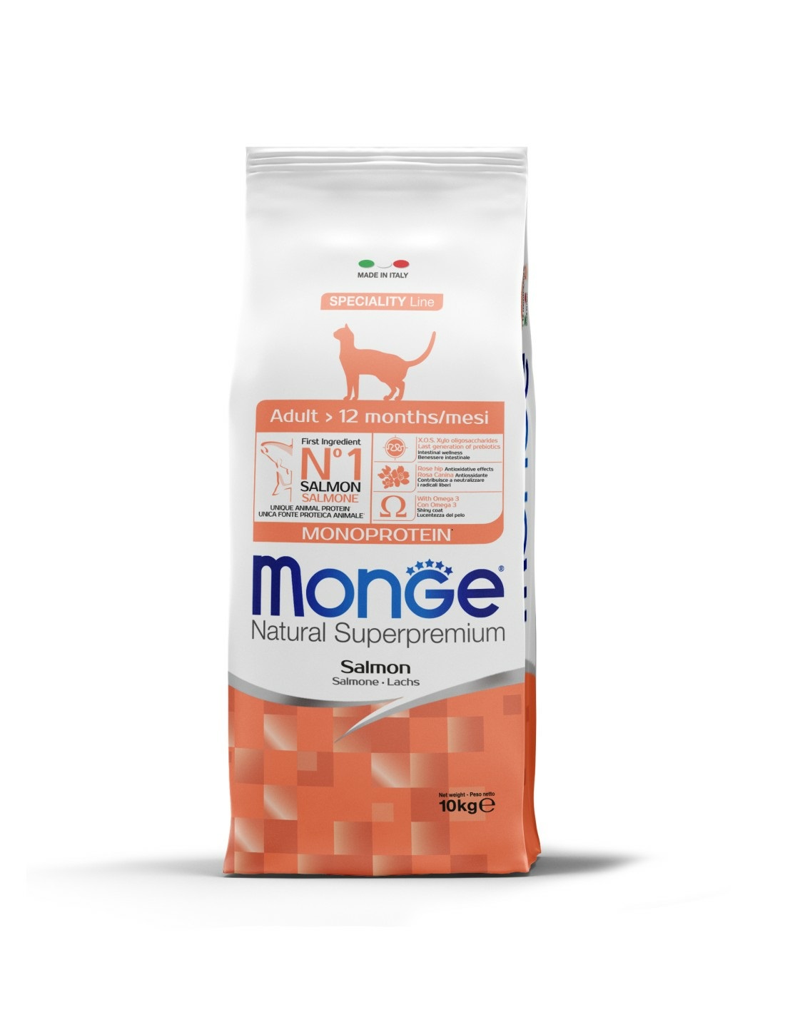 Monge 8009470056298 cibo secco per gatti 10 kg Adulto Salmone